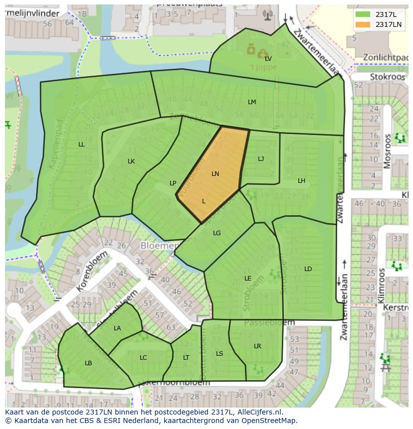 Afbeelding van het postcodegebied 2317 LN op de kaart.