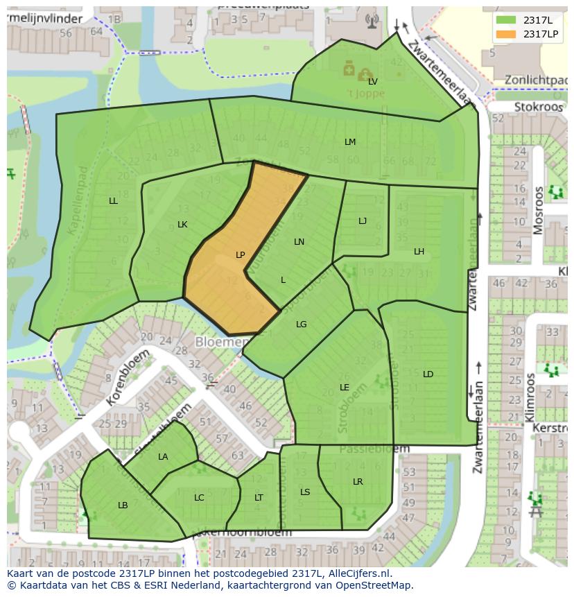 Afbeelding van het postcodegebied 2317 LP op de kaart.