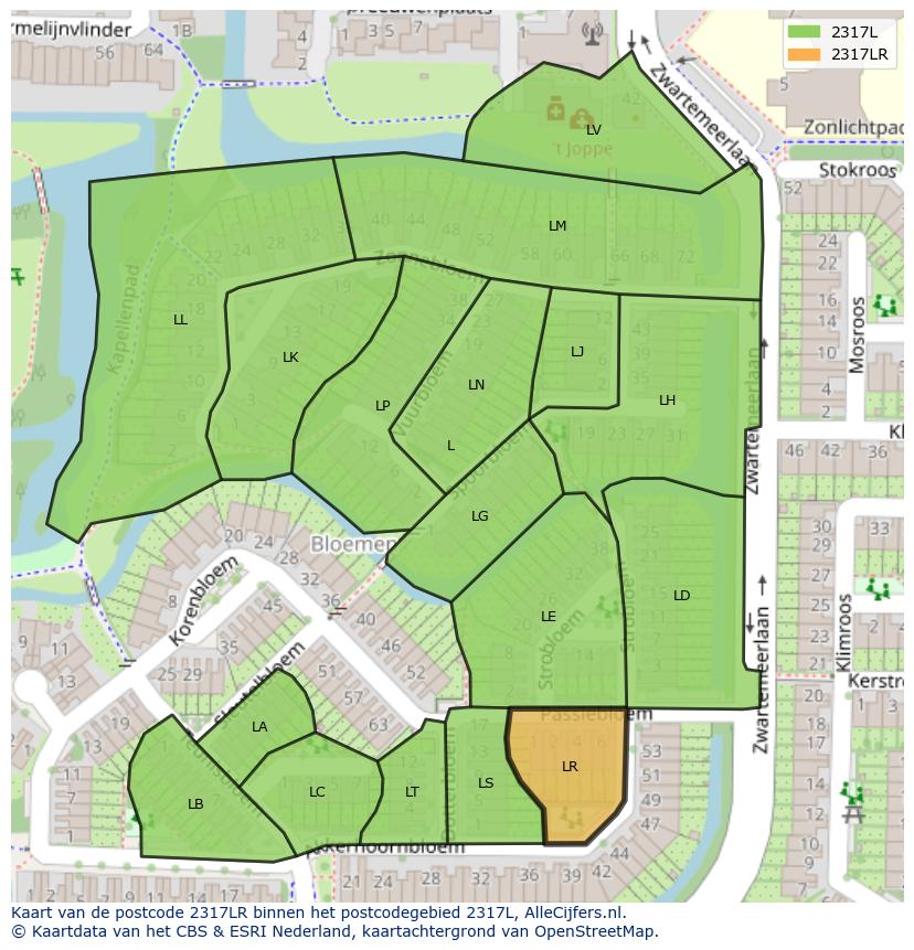 Afbeelding van het postcodegebied 2317 LR op de kaart.