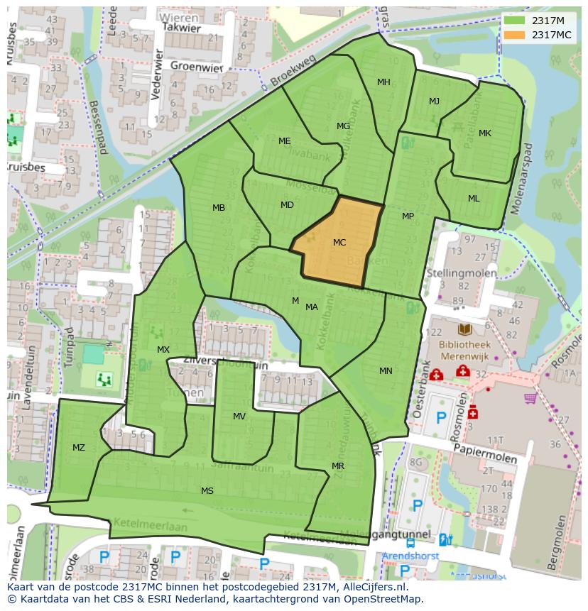 Afbeelding van het postcodegebied 2317 MC op de kaart.