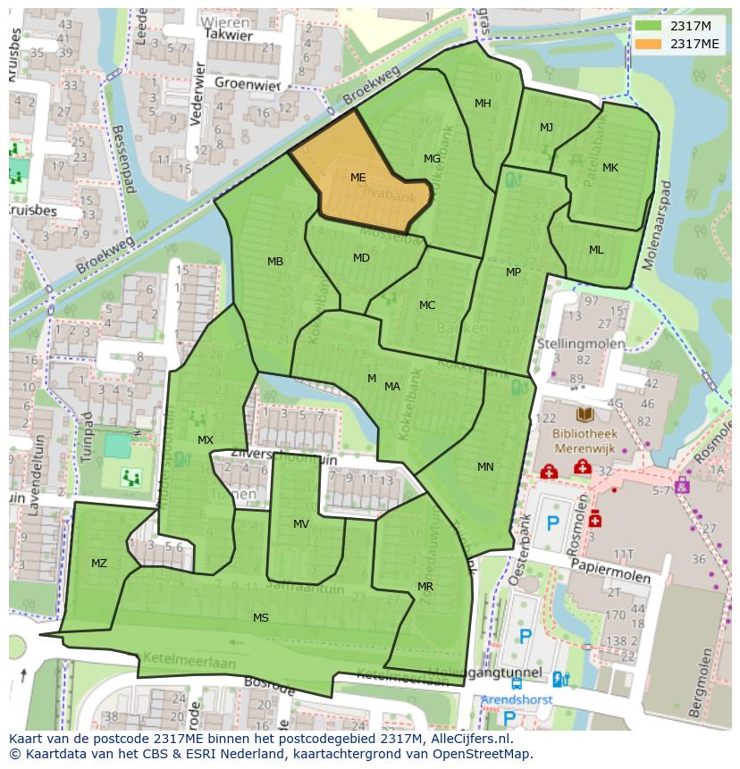 Afbeelding van het postcodegebied 2317 ME op de kaart.