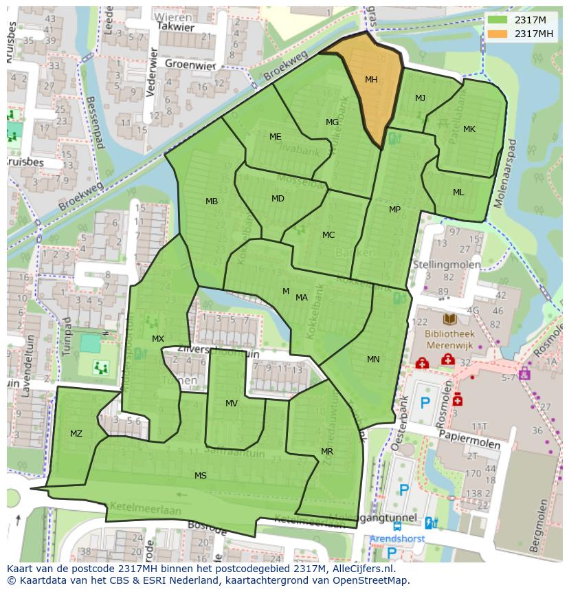 Afbeelding van het postcodegebied 2317 MH op de kaart.