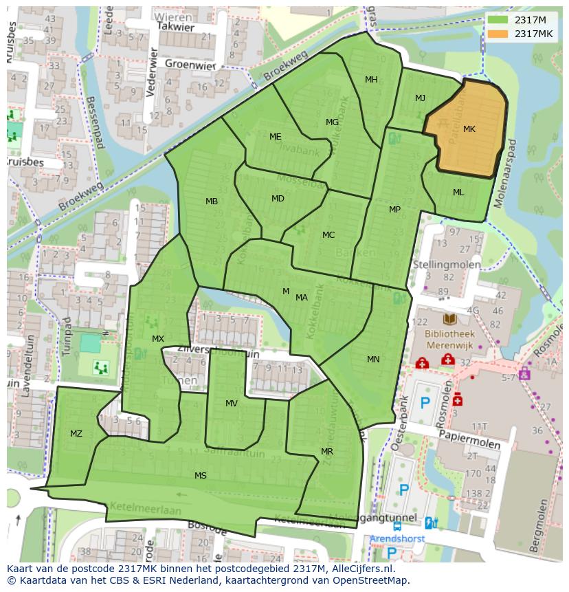 Afbeelding van het postcodegebied 2317 MK op de kaart.