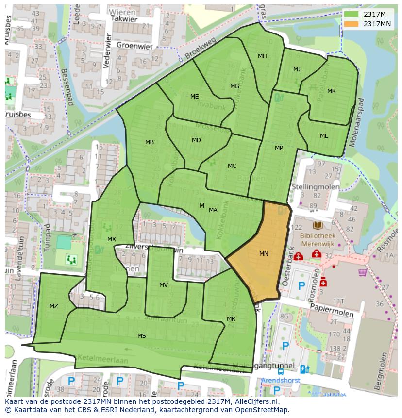 Afbeelding van het postcodegebied 2317 MN op de kaart.