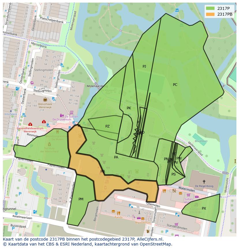 Afbeelding van het postcodegebied 2317 PB op de kaart.