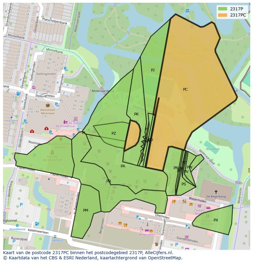 Afbeelding van het postcodegebied 2317 PC op de kaart.