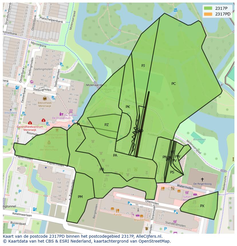 Afbeelding van het postcodegebied 2317 PD op de kaart.
