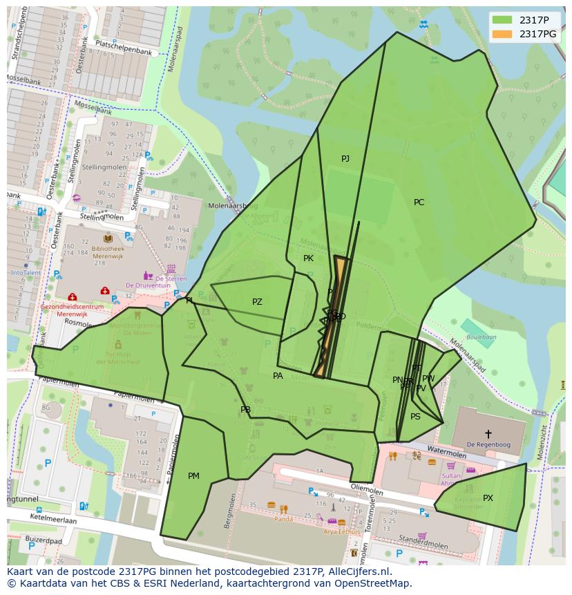 Afbeelding van het postcodegebied 2317 PG op de kaart.