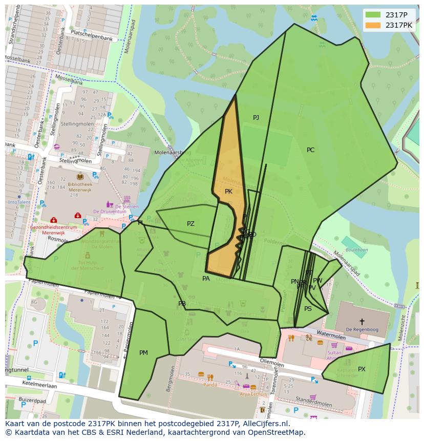 Afbeelding van het postcodegebied 2317 PK op de kaart.