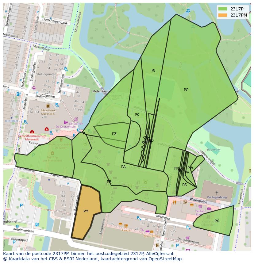 Afbeelding van het postcodegebied 2317 PM op de kaart.