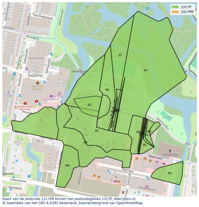 Afbeelding van het postcodegebied 2317 PR op de kaart.