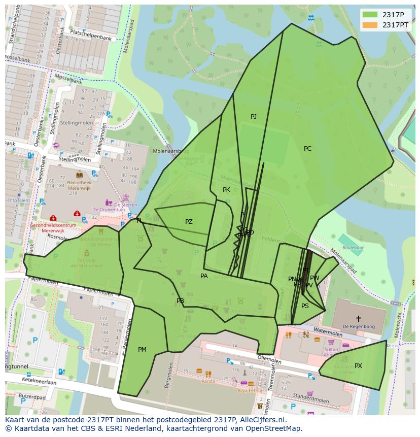 Afbeelding van het postcodegebied 2317 PT op de kaart.