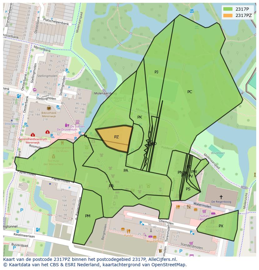 Afbeelding van het postcodegebied 2317 PZ op de kaart.