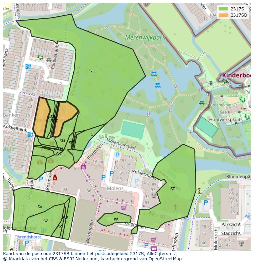 Afbeelding van het postcodegebied 2317 SB op de kaart.