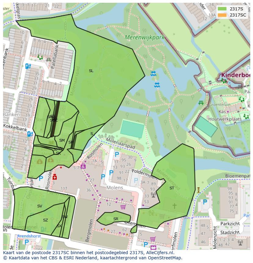 Afbeelding van het postcodegebied 2317 SC op de kaart.