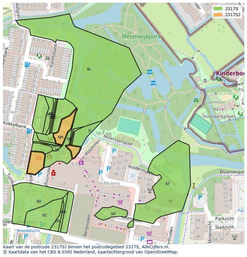 Afbeelding van het postcodegebied 2317 SJ op de kaart.