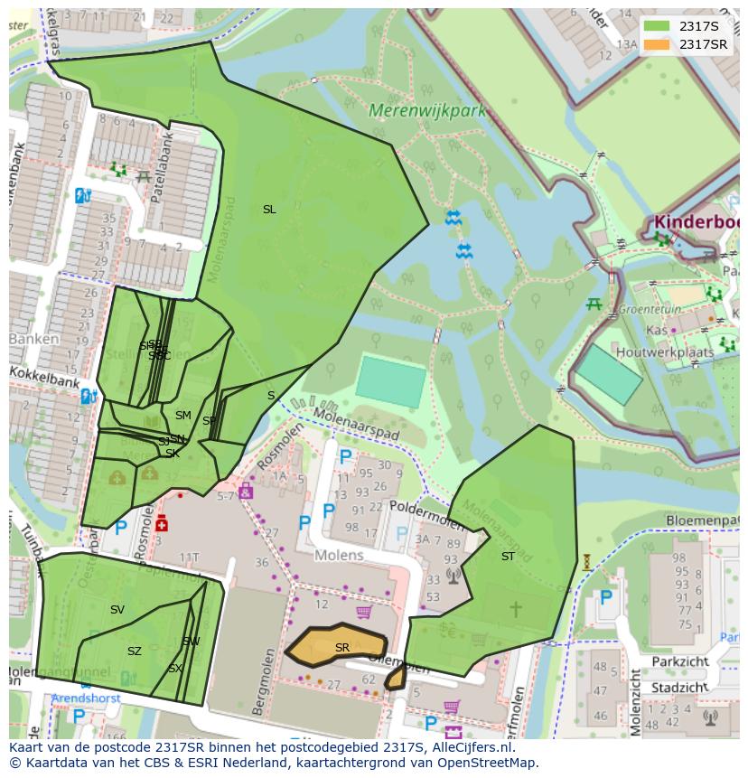 Afbeelding van het postcodegebied 2317 SR op de kaart.