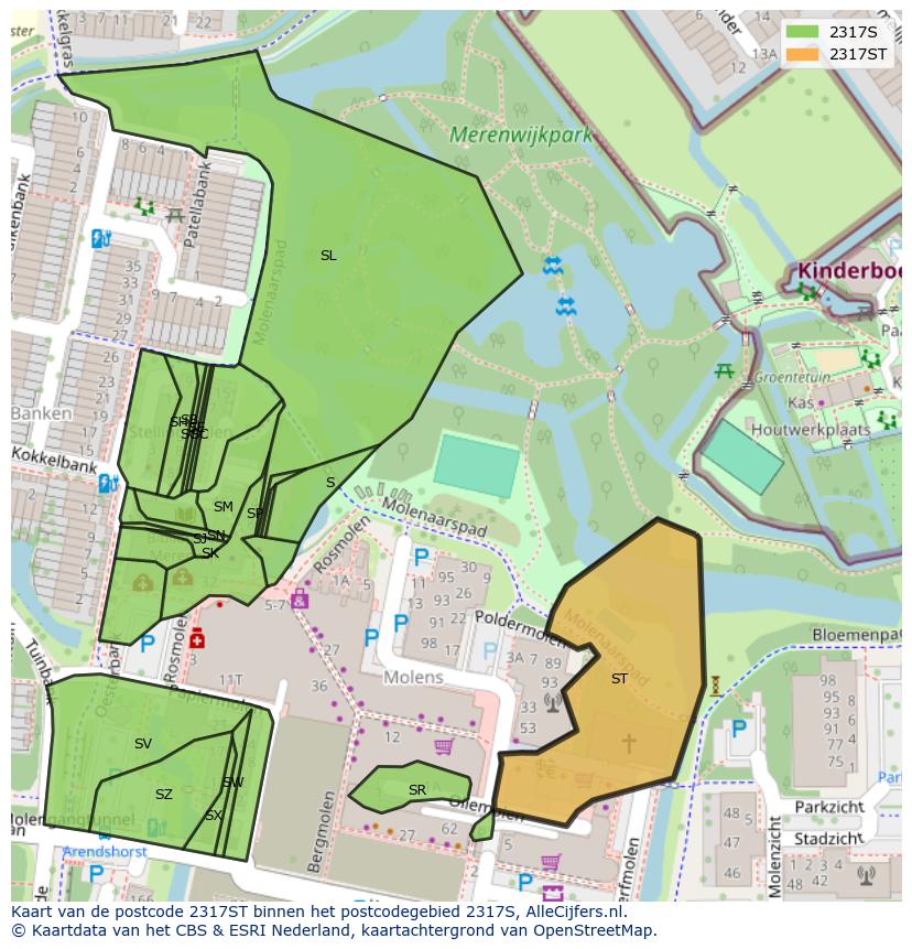 Afbeelding van het postcodegebied 2317 ST op de kaart.