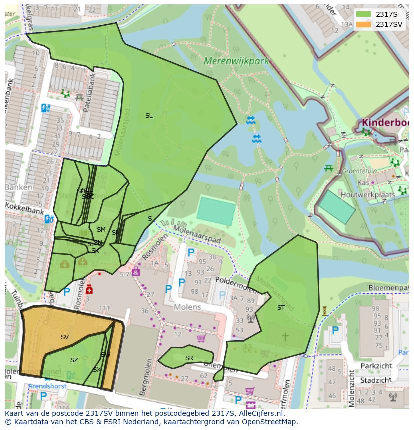 Afbeelding van het postcodegebied 2317 SV op de kaart.
