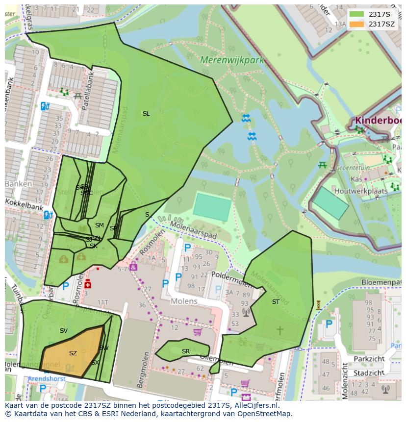 Afbeelding van het postcodegebied 2317 SZ op de kaart.