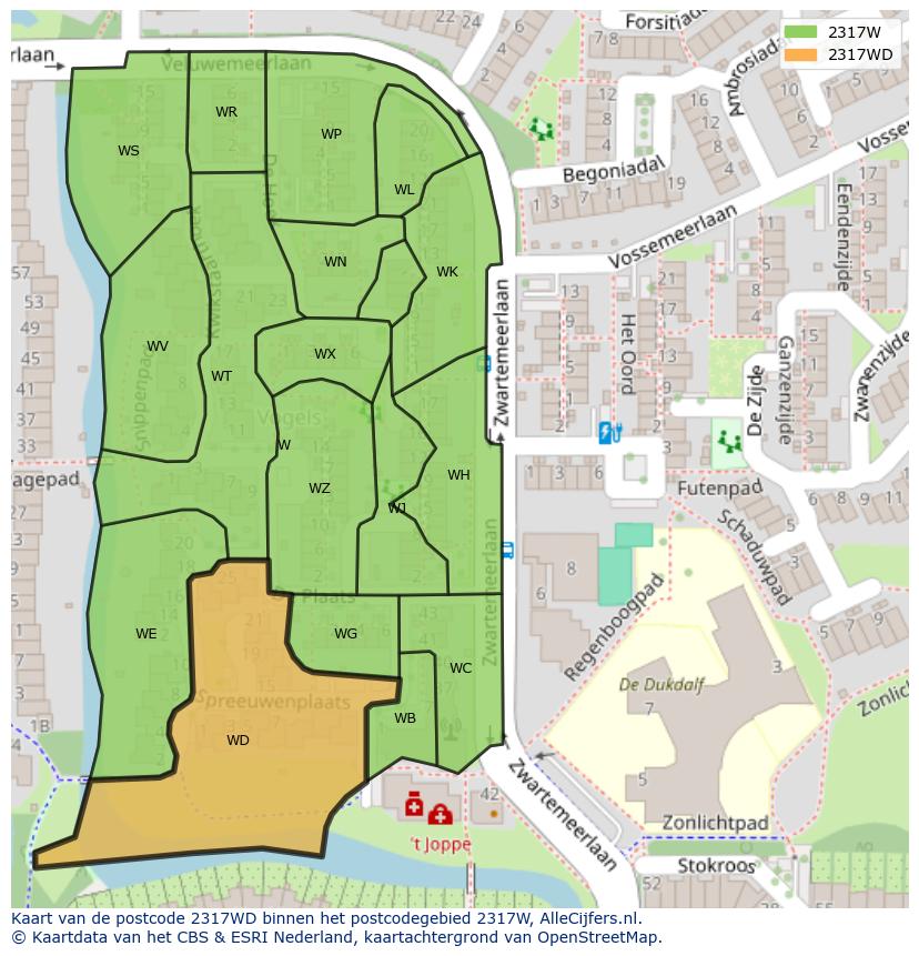 Afbeelding van het postcodegebied 2317 WD op de kaart.