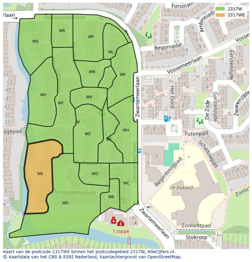 Afbeelding van het postcodegebied 2317 WE op de kaart.