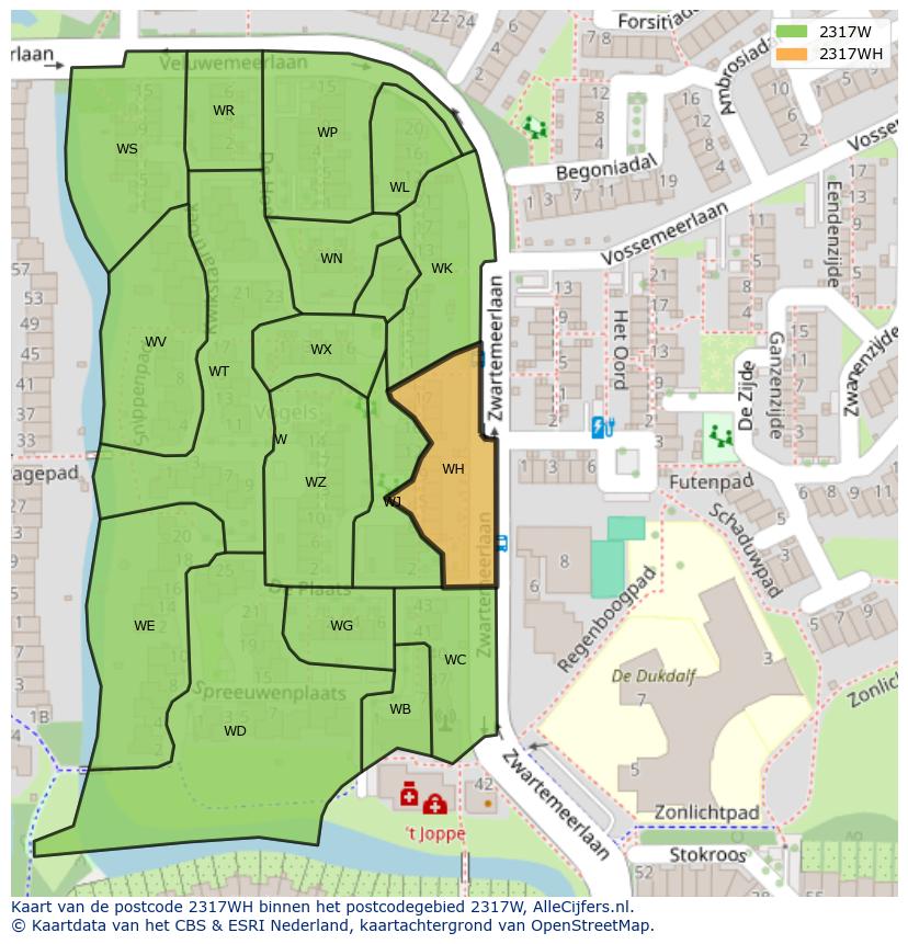 Afbeelding van het postcodegebied 2317 WH op de kaart.