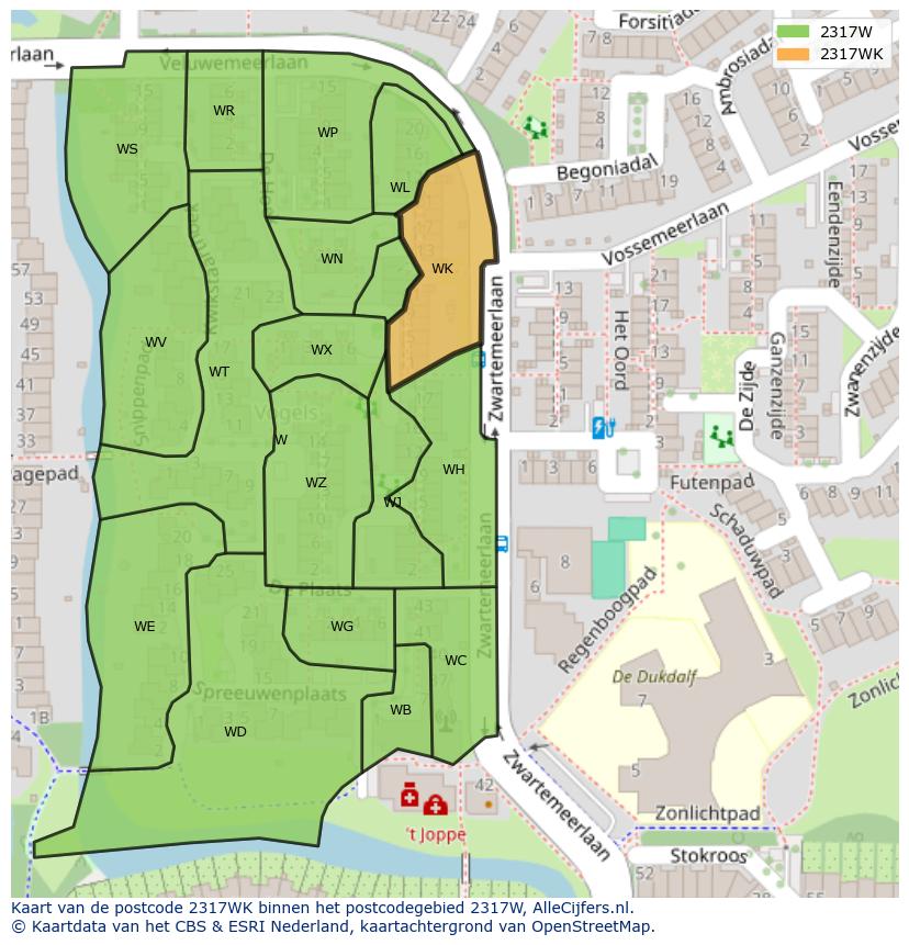 Afbeelding van het postcodegebied 2317 WK op de kaart.