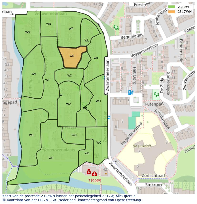 Afbeelding van het postcodegebied 2317 WN op de kaart.