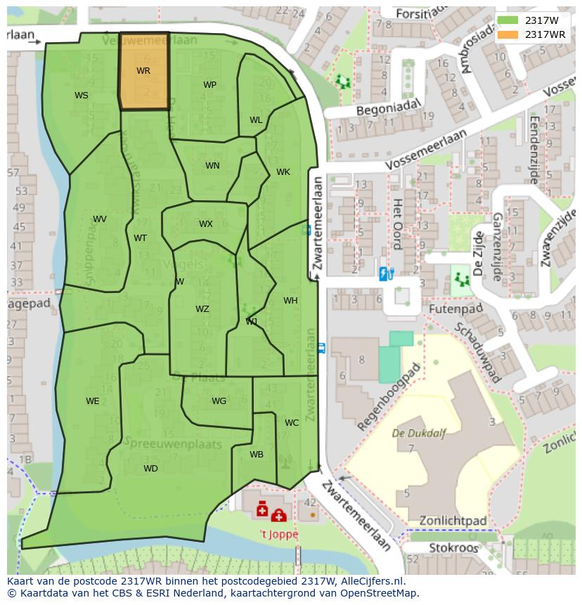Afbeelding van het postcodegebied 2317 WR op de kaart.
