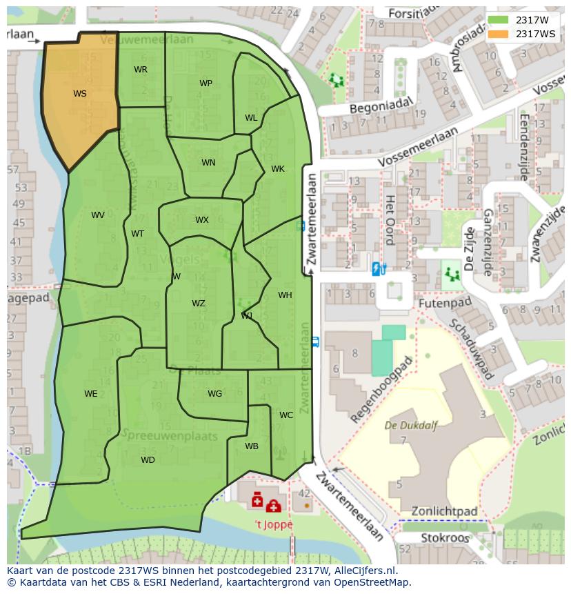 Afbeelding van het postcodegebied 2317 WS op de kaart.