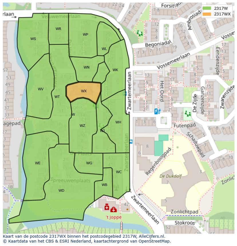 Afbeelding van het postcodegebied 2317 WX op de kaart.