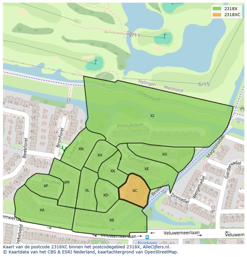 Afbeelding van het postcodegebied 2318 XC op de kaart.