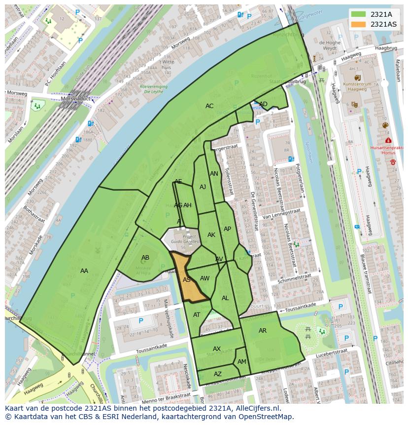 Afbeelding van het postcodegebied 2321 AS op de kaart.