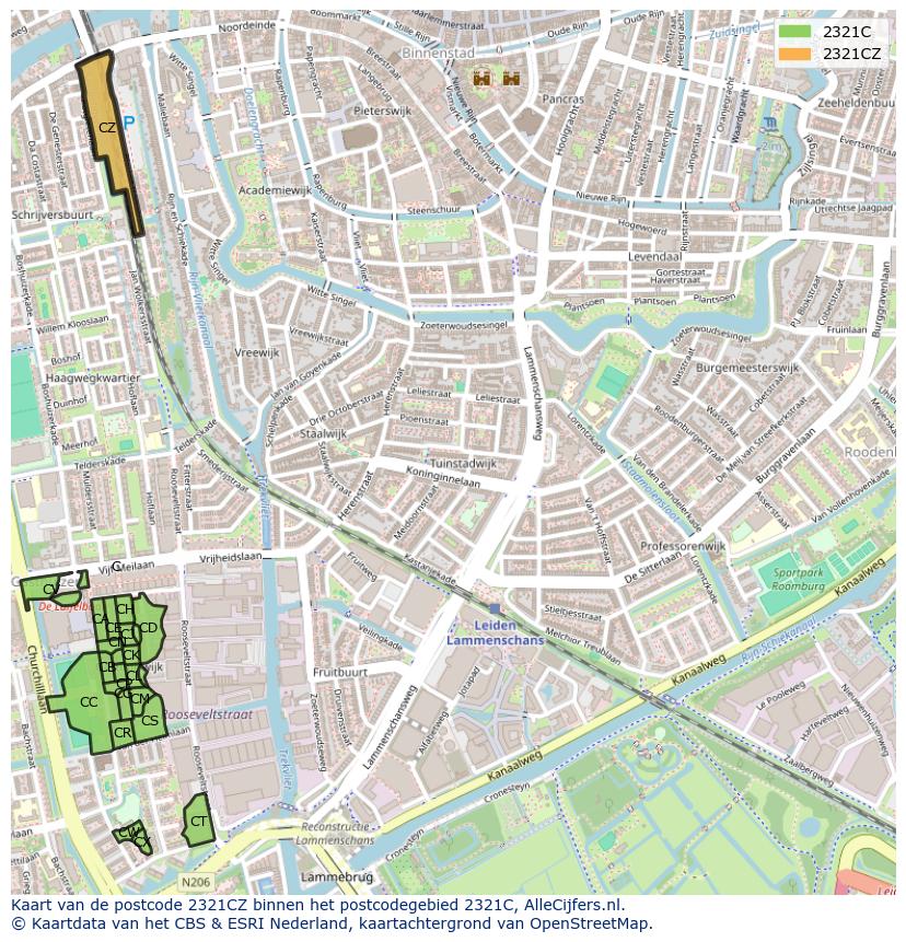 Afbeelding van het postcodegebied 2321 CZ op de kaart.