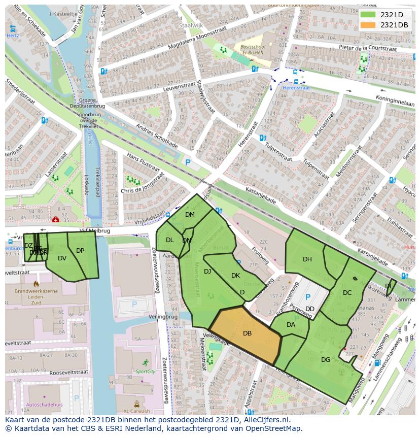 Afbeelding van het postcodegebied 2321 DB op de kaart.
