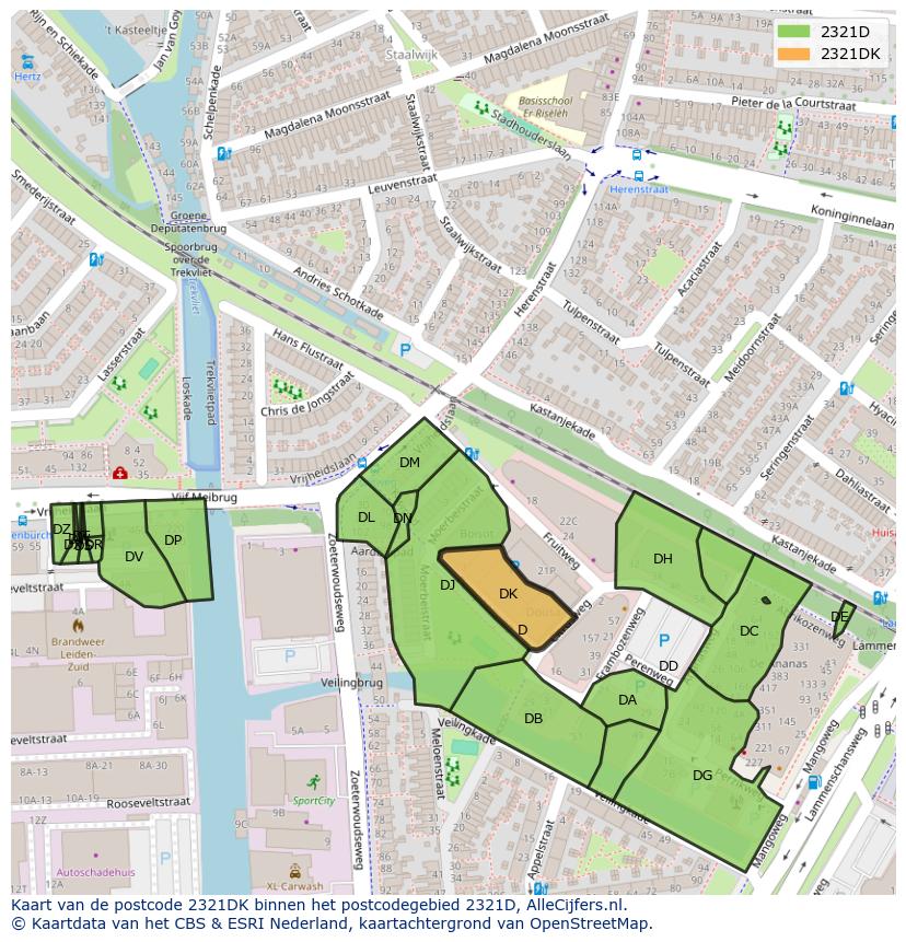 Afbeelding van het postcodegebied 2321 DK op de kaart.