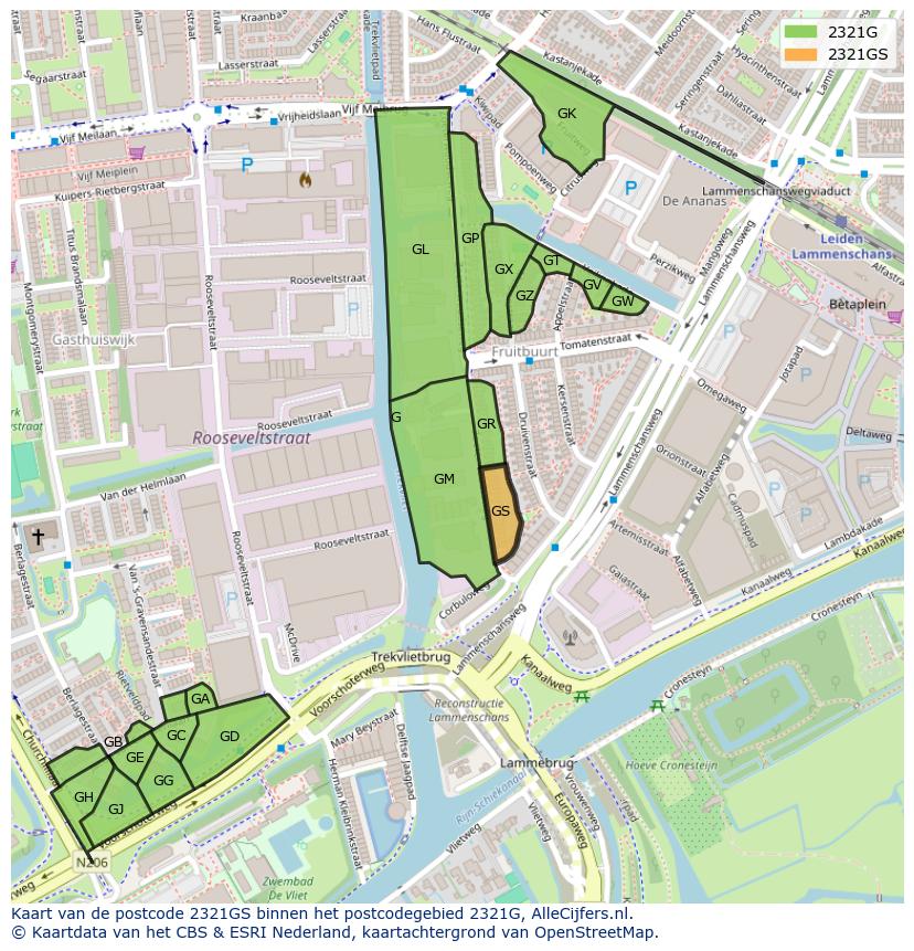 Afbeelding van het postcodegebied 2321 GS op de kaart.