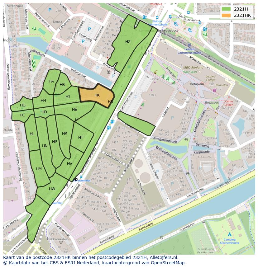 Afbeelding van het postcodegebied 2321 HK op de kaart.