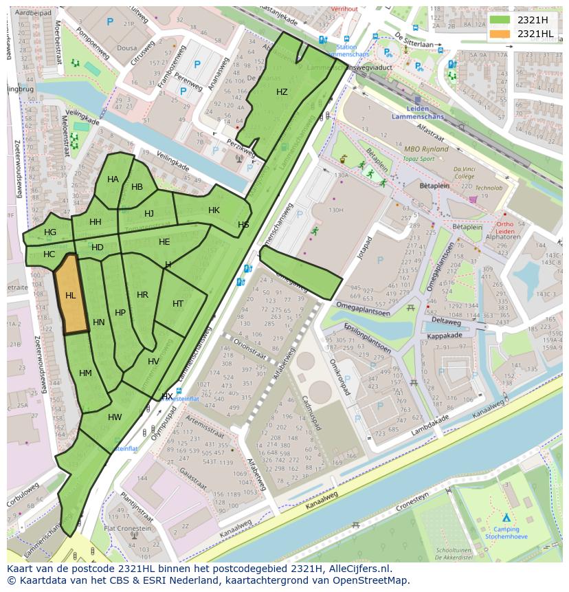 Afbeelding van het postcodegebied 2321 HL op de kaart.