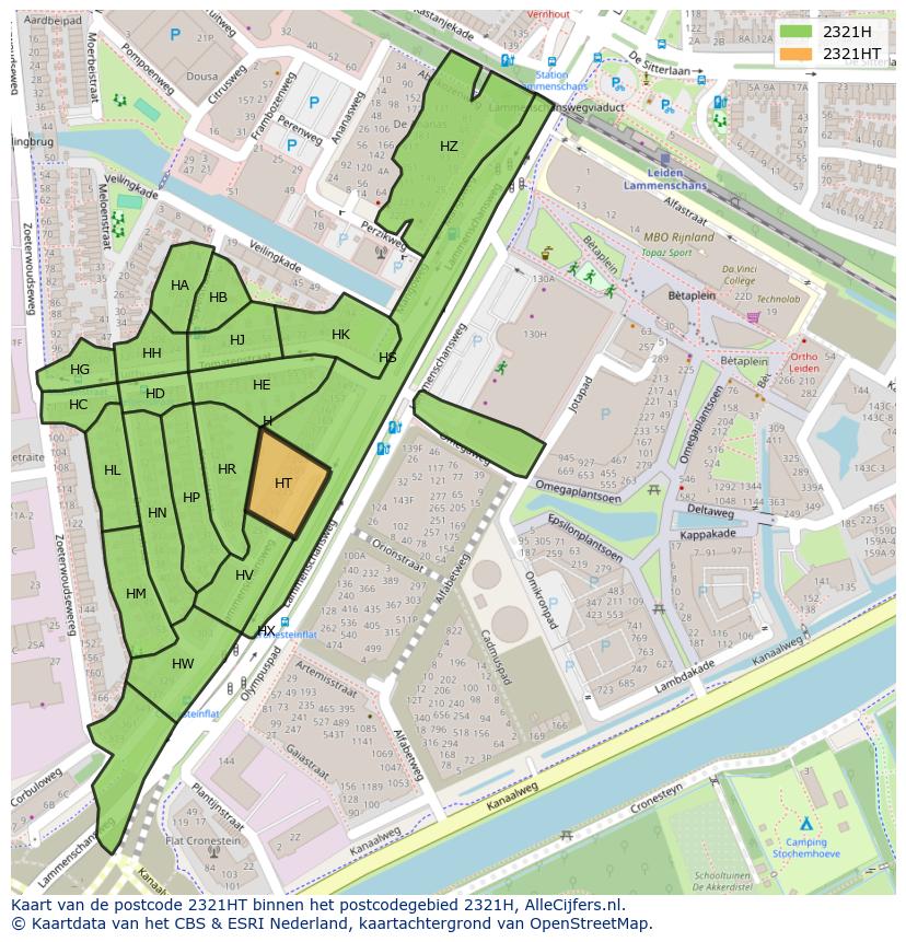 Afbeelding van het postcodegebied 2321 HT op de kaart.