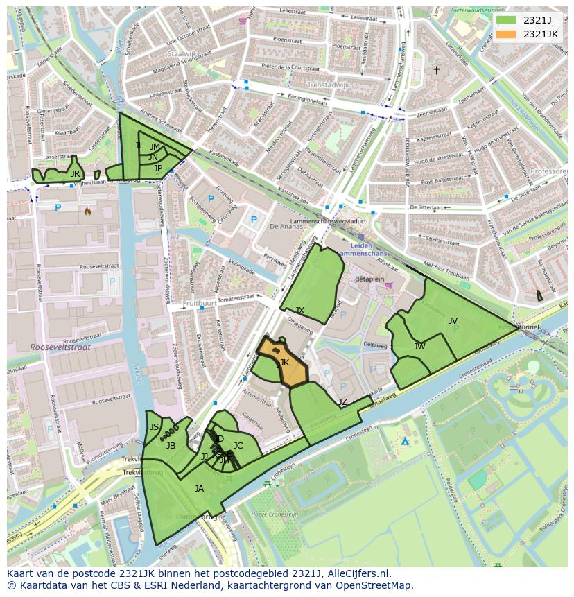Afbeelding van het postcodegebied 2321 JK op de kaart.