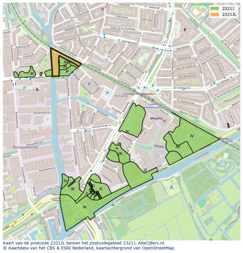 Afbeelding van het postcodegebied 2321 JL op de kaart.