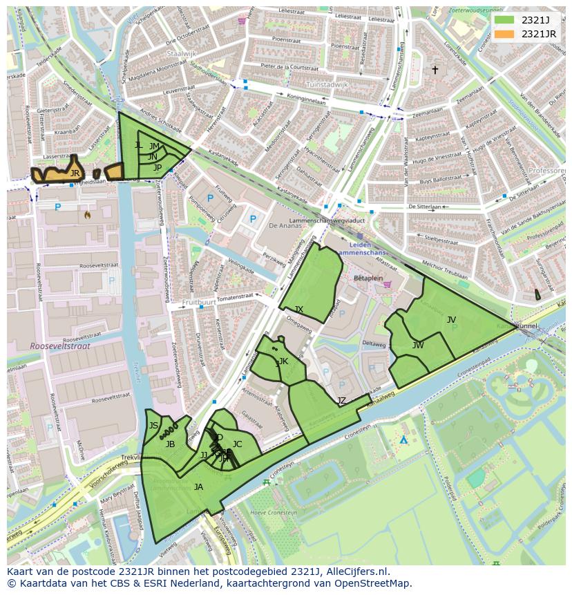 Afbeelding van het postcodegebied 2321 JR op de kaart.