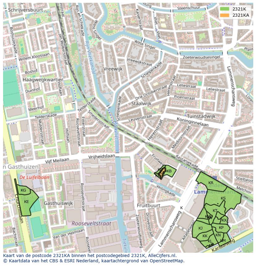Afbeelding van het postcodegebied 2321 KA op de kaart.