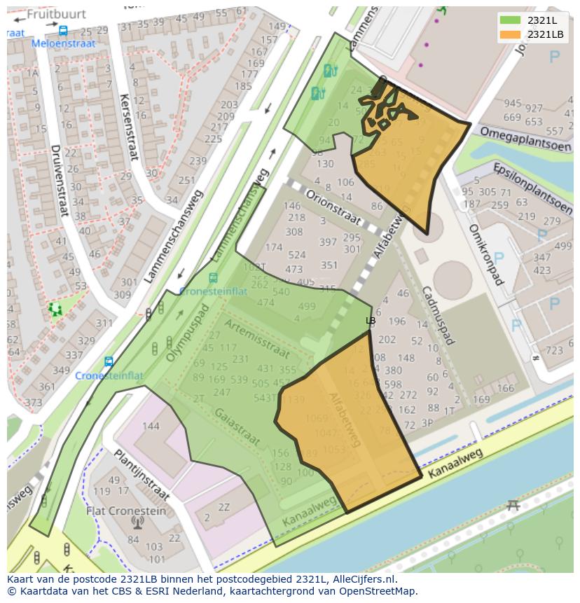 Afbeelding van het postcodegebied 2321 LB op de kaart.
