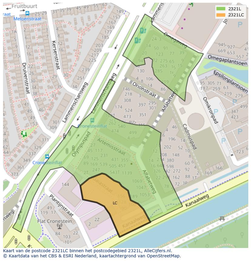 Afbeelding van het postcodegebied 2321 LC op de kaart.
