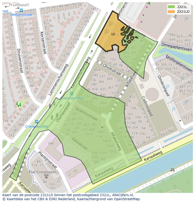 Afbeelding van het postcodegebied 2321 LD op de kaart.