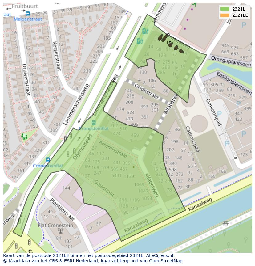 Afbeelding van het postcodegebied 2321 LE op de kaart.