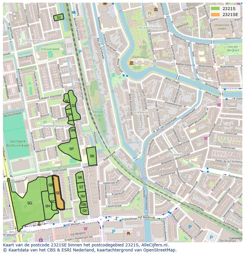 Afbeelding van het postcodegebied 2321 SE op de kaart.
